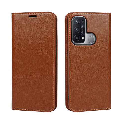 Leather Case Stands Flip Cover Holder D07T for Oppo Reno5 A Light Brown