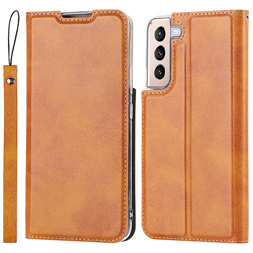 Leather Case Stands Flip Cover Holder D07T for Samsung Galaxy S21 5G Brown