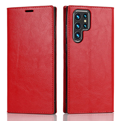 Leather Case Stands Flip Cover Holder D07T for Samsung Galaxy S23 Ultra 5G Red