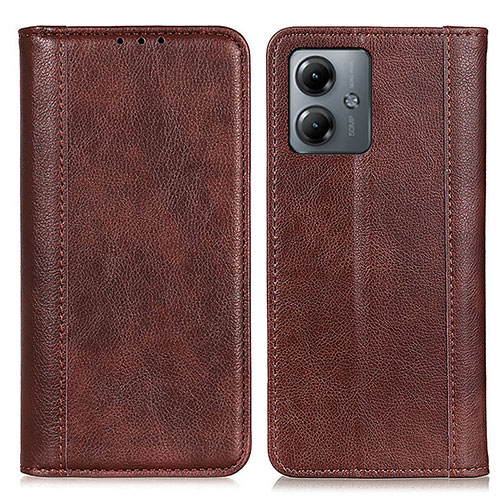 Leather Case Stands Flip Cover Holder D07Y for Motorola Moto G14 Brown