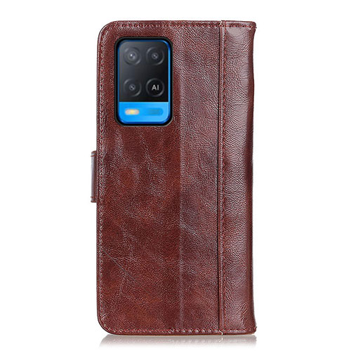 Leather Case Stands Flip Cover Holder D07Y for Oppo A54 4G Brown