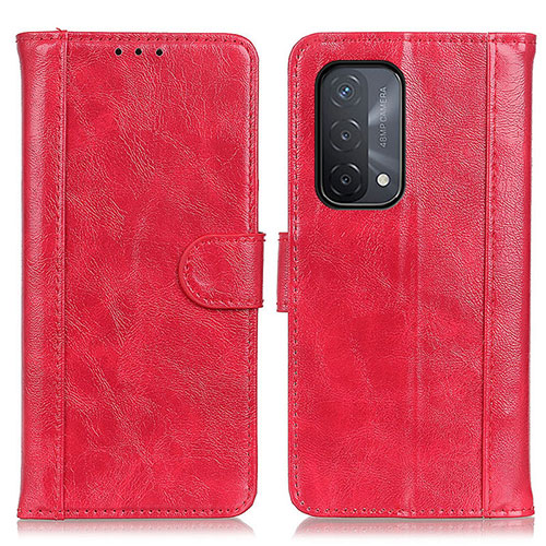 Leather Case Stands Flip Cover Holder D07Y for Oppo A54 5G Red