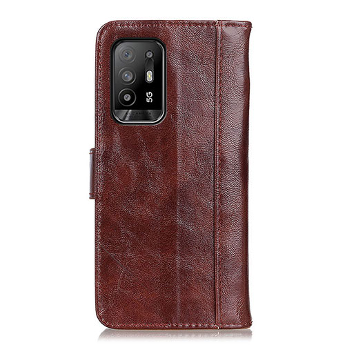 Leather Case Stands Flip Cover Holder D07Y for Oppo F19 Pro+ Plus 5G Brown