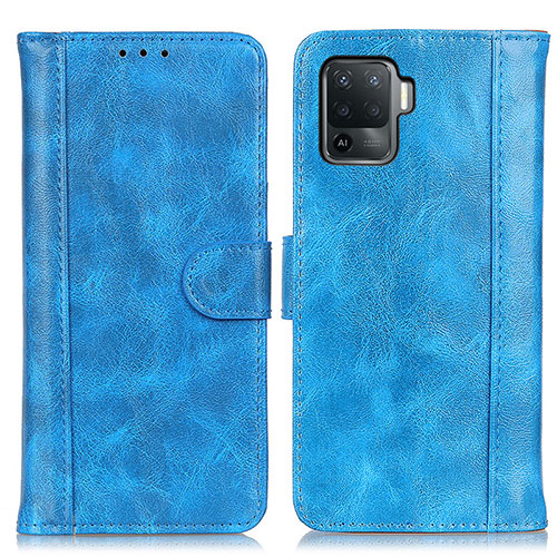 Leather Case Stands Flip Cover Holder D07Y for Oppo Reno5 F Sky Blue