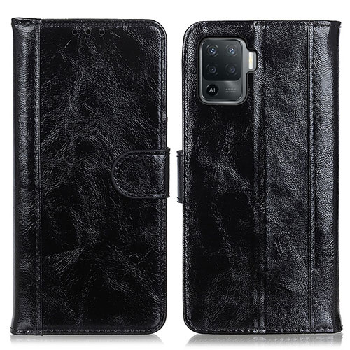 Leather Case Stands Flip Cover Holder D07Y for Oppo Reno5 Lite Black