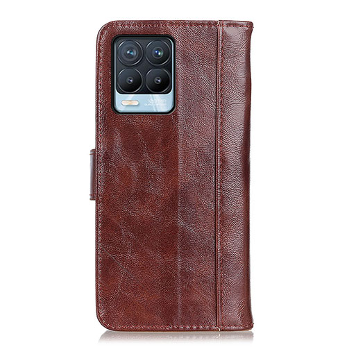 Leather Case Stands Flip Cover Holder D07Y for Realme 8 4G Brown