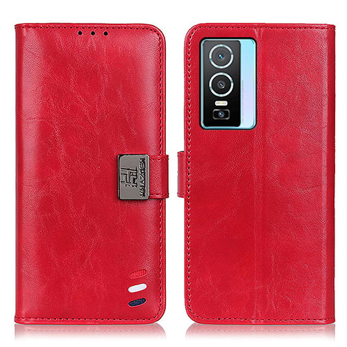 Leather Case Stands Flip Cover Holder D07Y for Vivo Y74s 5G Red