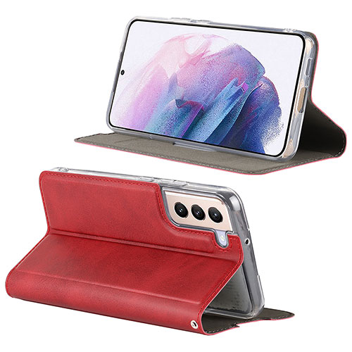 Leather Case Stands Flip Cover Holder D08T for Samsung Galaxy S21 Plus 5G Red