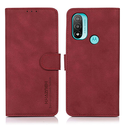 Leather Case Stands Flip Cover Holder D08Y for Motorola Moto E20 Red