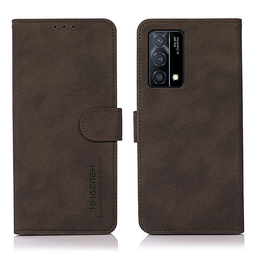 Leather Case Stands Flip Cover Holder D08Y for Oppo K9 5G Brown