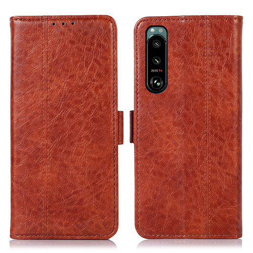 Leather Case Stands Flip Cover Holder D08Y for Sony Xperia 5 III SO-53B Brown