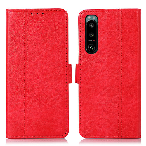 Leather Case Stands Flip Cover Holder D08Y for Sony Xperia 5 III SO-53B Red