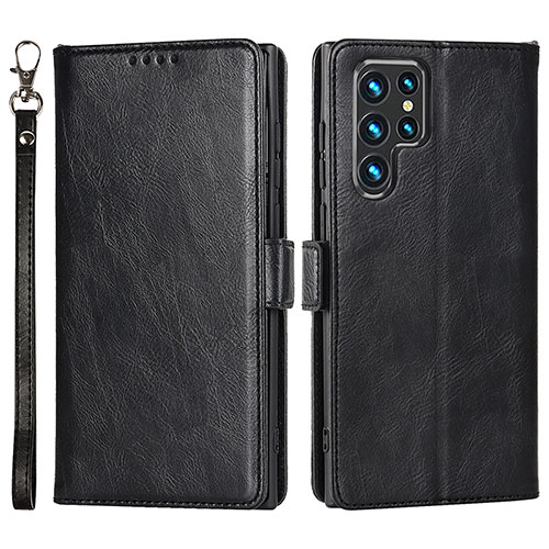 Leather Case Stands Flip Cover Holder D09T for Samsung Galaxy S21 Ultra 5G Black