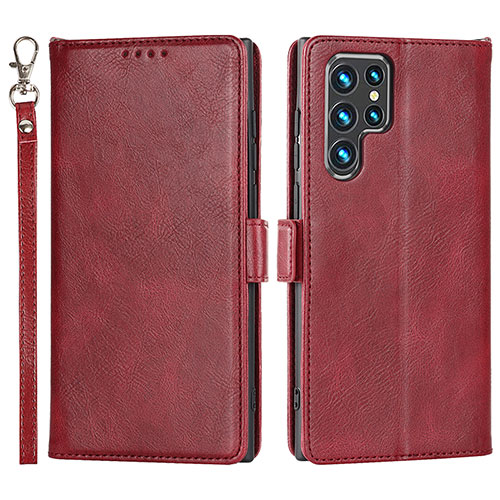 Leather Case Stands Flip Cover Holder D09T for Samsung Galaxy S21 Ultra 5G Red