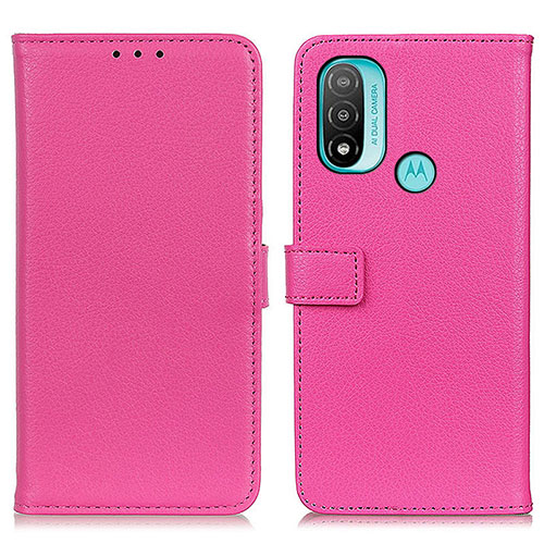 Leather Case Stands Flip Cover Holder D09Y for Motorola Moto E20 Hot Pink