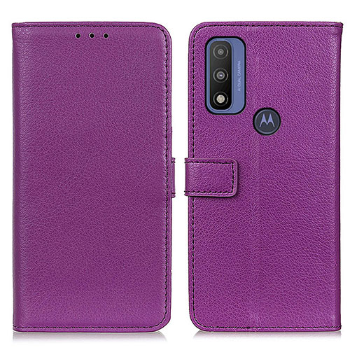 Leather Case Stands Flip Cover Holder D09Y for Motorola Moto G Pure Purple