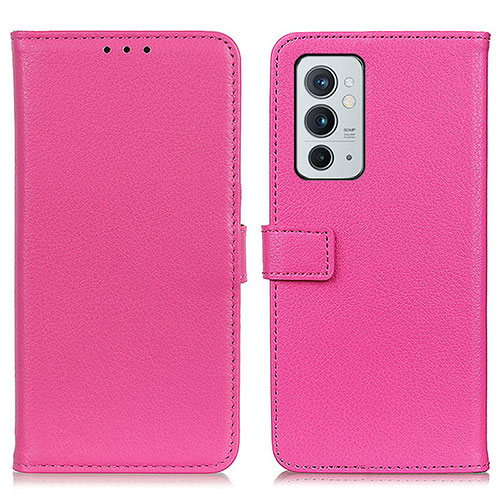 Leather Case Stands Flip Cover Holder D09Y for OnePlus 9RT 5G Hot Pink