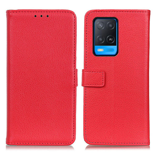 Leather Case Stands Flip Cover Holder D09Y for Oppo A54 4G Red