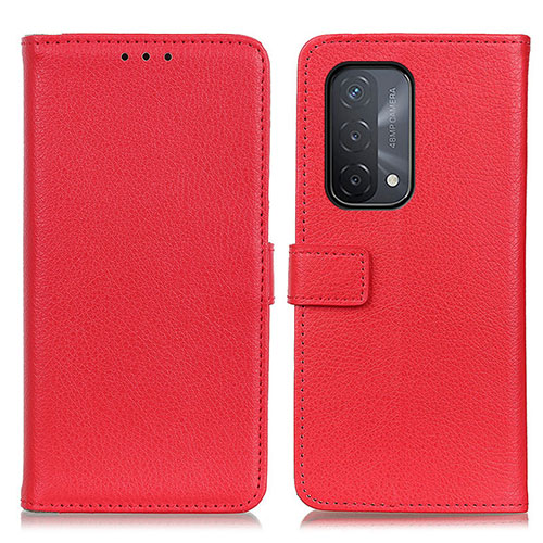 Leather Case Stands Flip Cover Holder D09Y for Oppo A54 5G Red
