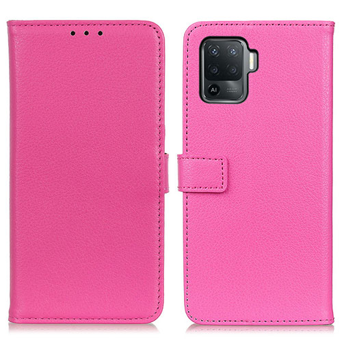 Leather Case Stands Flip Cover Holder D09Y for Oppo Reno5 F Hot Pink