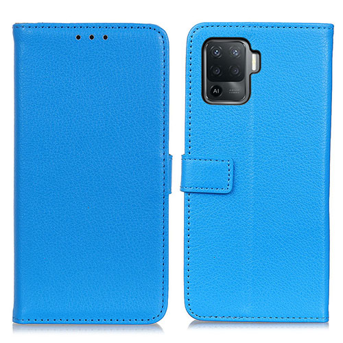 Leather Case Stands Flip Cover Holder D09Y for Oppo Reno5 F Sky Blue