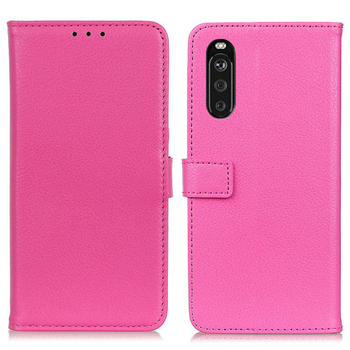 Leather Case Stands Flip Cover Holder D09Y for Sony Xperia 10 III SO-52B Hot Pink