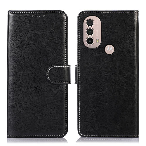 Leather Case Stands Flip Cover Holder D10Y for Motorola Moto E30 Black