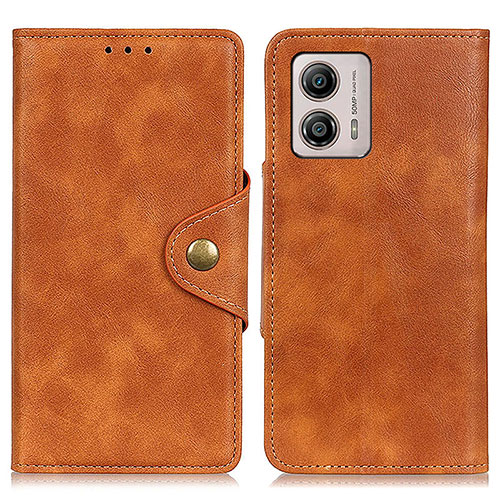 Leather Case Stands Flip Cover Holder D10Y for Motorola Moto G53 5G Brown