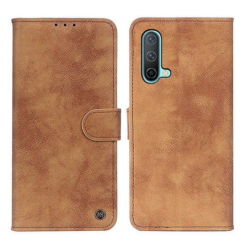 Leather Case Stands Flip Cover Holder D10Y for OnePlus Nord CE 5G Brown