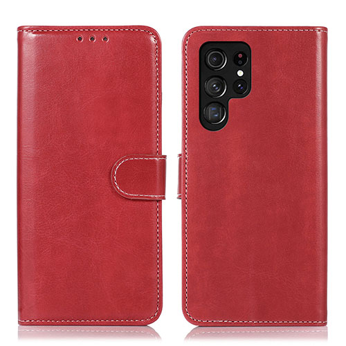 Leather Case Stands Flip Cover Holder D10Y for Samsung Galaxy S22 Ultra 5G Red