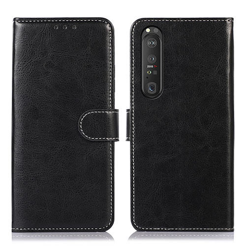 Leather Case Stands Flip Cover Holder D10Y for Sony Xperia 1 III Black