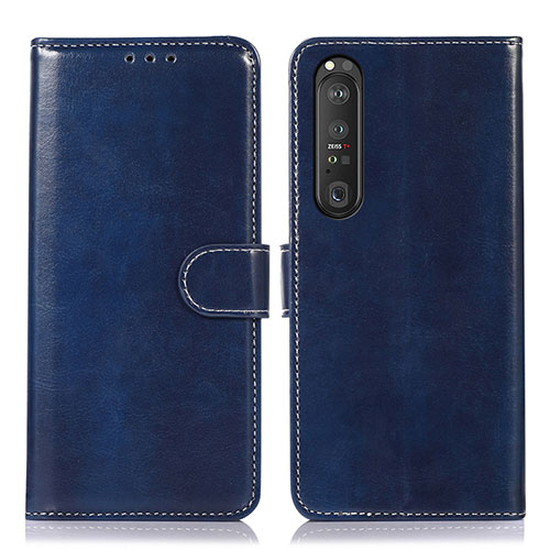 Leather Case Stands Flip Cover Holder D10Y for Sony Xperia 1 III Blue