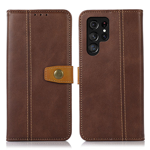 Leather Case Stands Flip Cover Holder D11T for Samsung Galaxy S21 Ultra 5G Brown