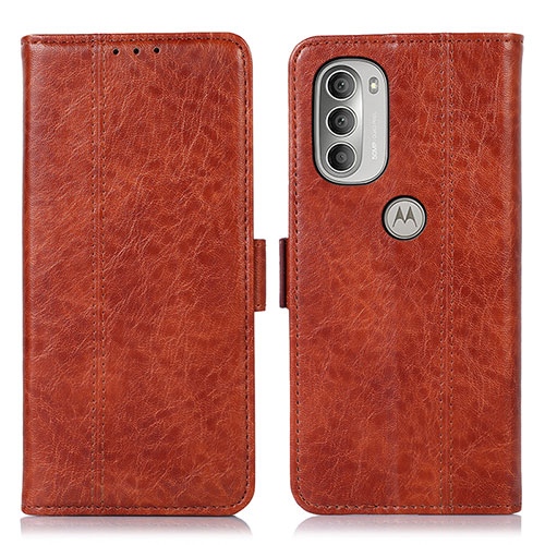 Leather Case Stands Flip Cover Holder D11Y for Motorola Moto G51 5G Brown