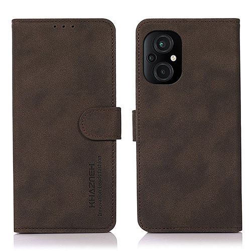 Leather Case Stands Flip Cover Holder D11Y for Xiaomi Poco M5 4G Brown