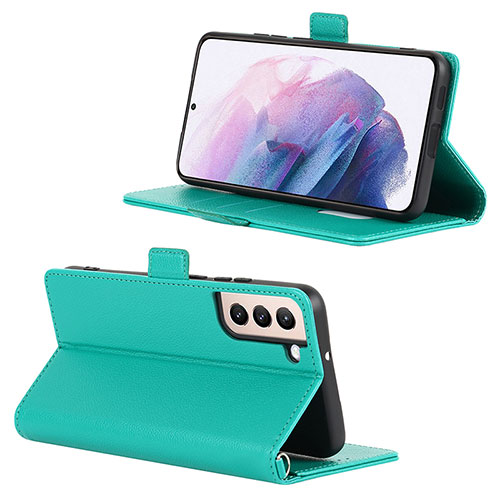 Leather Case Stands Flip Cover Holder D12T for Samsung Galaxy S21 5G Green