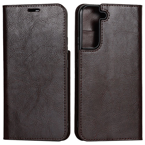 Leather Case Stands Flip Cover Holder D13T for Samsung Galaxy S21 FE 5G Brown