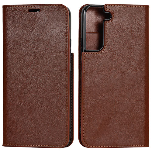 Leather Case Stands Flip Cover Holder D13T for Samsung Galaxy S23 5G Light Brown