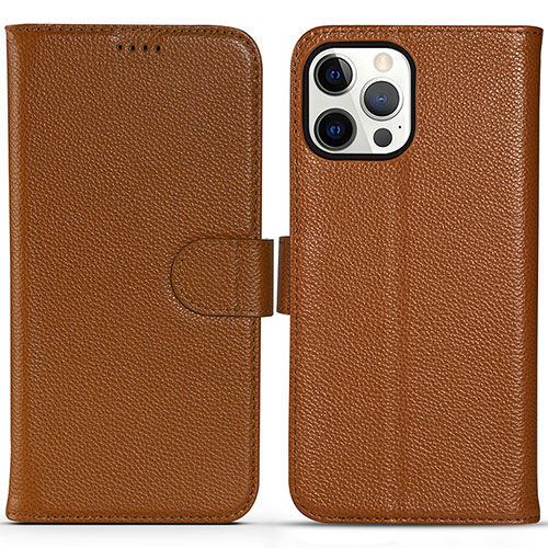 Leather Case Stands Flip Cover Holder DL1 for Apple iPhone 13 Pro Max Light Brown