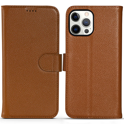 Leather Case Stands Flip Cover Holder DL1 for Apple iPhone 15 Pro Light Brown