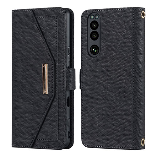 Leather Case Stands Flip Cover Holder DT1 for Sony Xperia 5 III Black