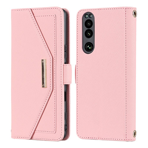 Leather Case Stands Flip Cover Holder DT1 for Sony Xperia 5 III Pink