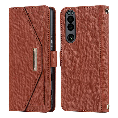 Leather Case Stands Flip Cover Holder DT1 for Sony Xperia 5 III SO-53B Brown