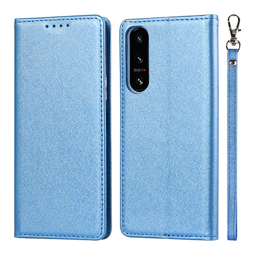 Leather Case Stands Flip Cover Holder DT1 for Sony Xperia 5 IV Blue