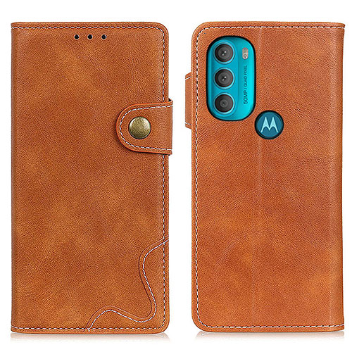 Leather Case Stands Flip Cover Holder DY01 for Motorola Moto G71 5G Brown