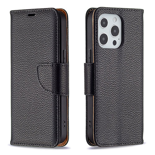 Leather Case Stands Flip Cover Holder for Apple iPhone 13 Pro Black