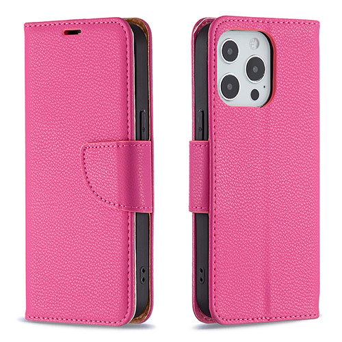 Leather Case Stands Flip Cover Holder for Apple iPhone 13 Pro Hot Pink