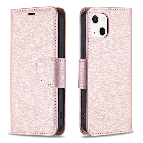 Leather Case Stands Flip Cover Holder for Apple iPhone 13 Rose Gold