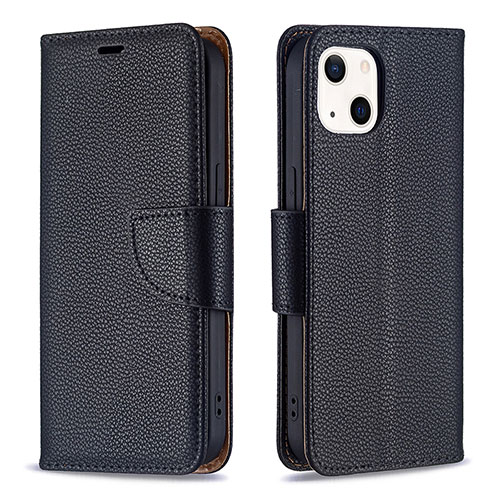 Leather Case Stands Flip Cover Holder for Apple iPhone 14 Black