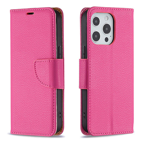 Leather Case Stands Flip Cover Holder for Apple iPhone 14 Pro Hot Pink